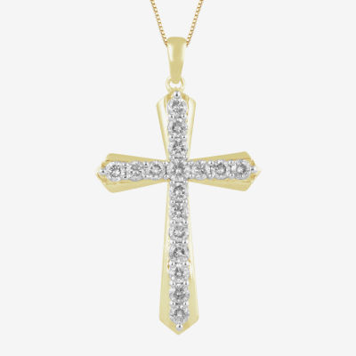 Cross (I,I2) Womens 1 CT. T.W. Lab Grown White Diamond 14K Gold Over Silver 18 Inch Pendant Necklace
