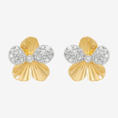 H-I / Si1-Si2 1/10 CT. T.W. Lab Grown White Diamond 14K Gold Over Silver 11.4mm Flower Stud Earrings