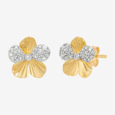 H-I / Si1-Si2 1/10 CT. T.W. Lab Grown White Diamond 14K Gold Over Silver 11.4mm Flower Stud Earrings