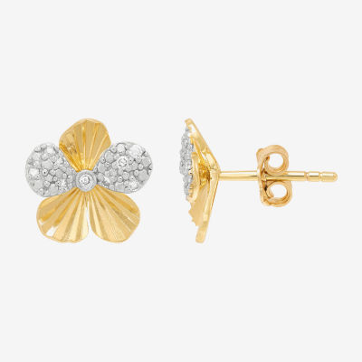 H-I / Si1-Si2 1/10 CT. T.W. Lab Grown White Diamond 14K Gold Over Silver 11.4mm Flower Stud Earrings