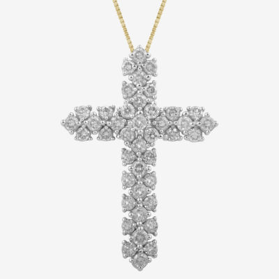 Cross (I, I2) Womens 1 CT. T.W. Lab Grown White Diamond 14K Gold Over Silver Cross 18 Inch Pendant Necklace