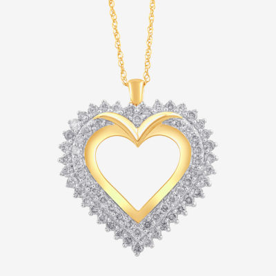(I, I2) Womens 1 CT. T.W. Lab Grown White Diamond 14K Gold Over Silver Heart 18 Inch Pendant Necklace