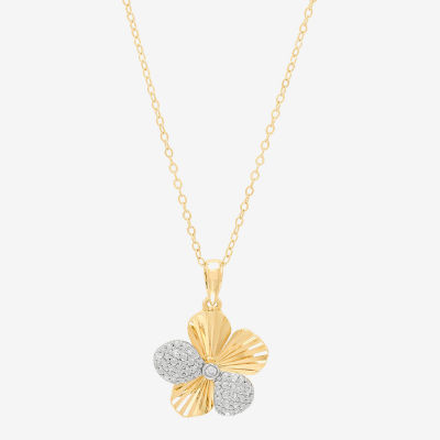 Flower (H-I, Si1-Si2) Womens 1/10 CT. T.W. Lab Grown White Diamond 14K Gold Over Silver Flower 18 Inch Pendant Necklace