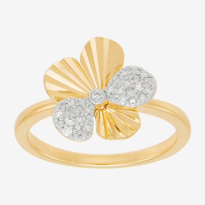 Flower (H-I,Si1-Si2) Womens 1/10 CT. T.W. Lab Grown White Diamond 14K Gold Over Silver Flower Cocktail Ring