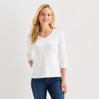 St. John's Bay Womens V Neck 3/4 Sleeve T-Shirt