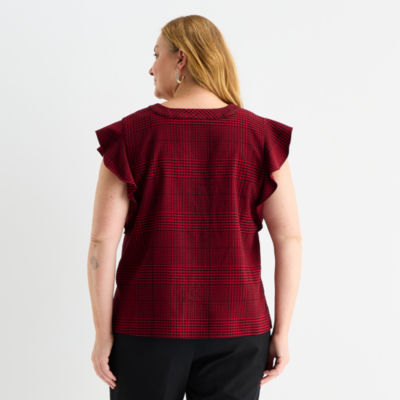 Liz Claiborne Womens Plus V Neck Short Sleeve Blouse