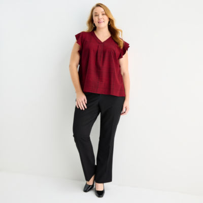 Liz Claiborne Womens Plus V Neck Short Sleeve Blouse