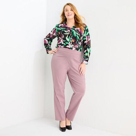 Liz Claiborne Lisa Womens Straight Mid Rise Pull-on Pant In Purple