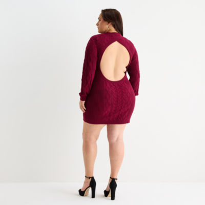 Bold Elements Womens Plus Long Sleeve Cut Outs Sweater Dress