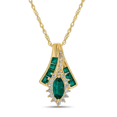 Womens Lab Created Green Emerald 14K Gold Over Silver Pendant Necklace