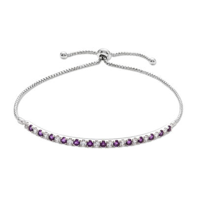 Genuine Purple Amethyst Sterling Silver Bolo Bracelet