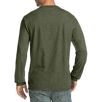 Hanes mens Long Sleeve Beefy Henley Shirt camouflage Green Heather 3X Large  for sale online