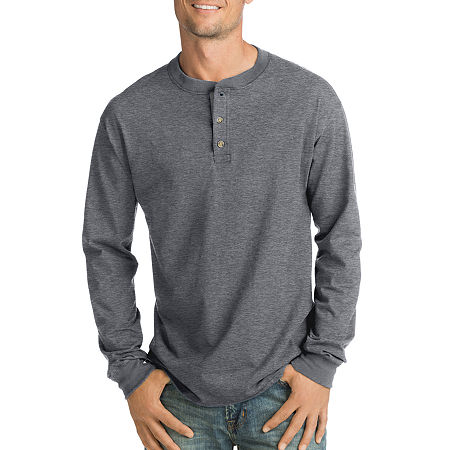 Hanes Mens Heavyweight Beefy-T Long Sleeve Henley, Xx-large, Gray