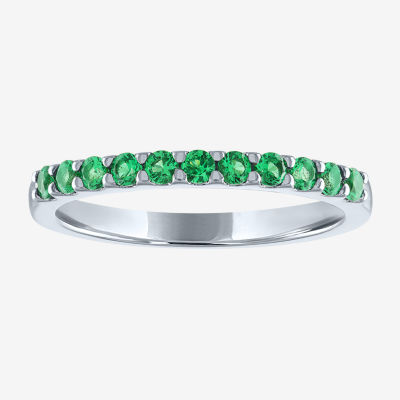 Womens Lab Created Green Emerald Sterling Silver Stackable Ring