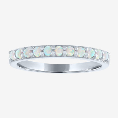 Womens Lab Created White Opal Sterling Silver Stackable Ring