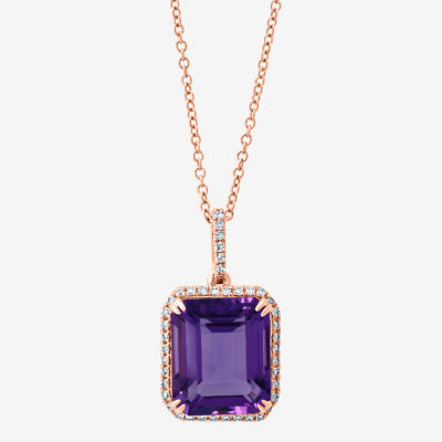 Effy Womens 1/7 CT. T.W. Diamond & Genuine Purple Amethyst 14K Rose Gold Pendant Necklace