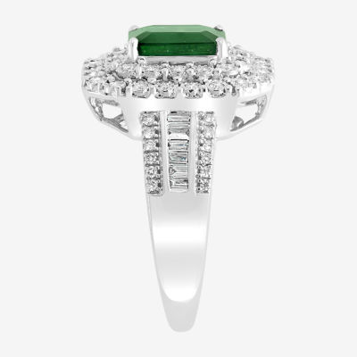 Effy Womens 1/ CT. T.W. Diamond & Genuine Green Emerald 14K Gold Cocktail Ring