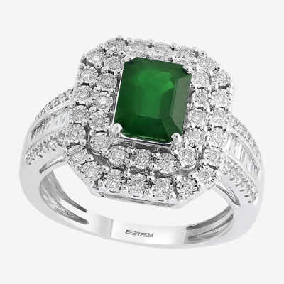 Effy Womens 1/2 CT. T.W. Diamond & Genuine Green Emerald 14K White Gold Cocktail Ring