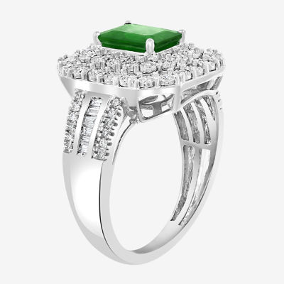 Effy Womens 1/ CT. T.W. Diamond & Genuine Green Emerald 14K Gold Cocktail Ring