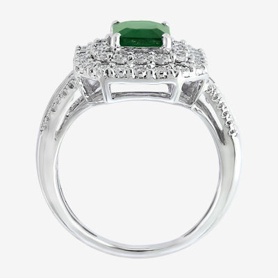 Effy Womens 1/ CT. T.W. Diamond & Genuine Green Emerald 14K Gold Cocktail Ring
