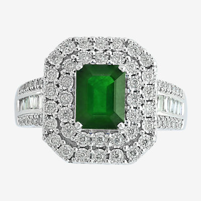 Effy Womens 1/ CT. T.W. Diamond & Genuine Green Emerald 14K Gold Cocktail Ring