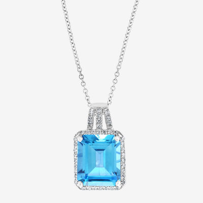 Effy Womens 1/5 CT. T.W. Diamond & Genuine Blue Topaz 14K White Gold Pendant Necklace
