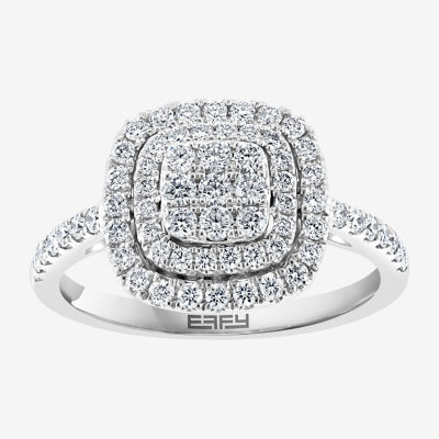 Effy  Womens 3/4 CT. T.W. Genuine Diamond 14K White Gold Cushion Halo Cocktail Ring