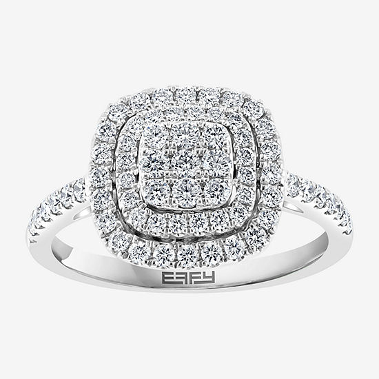 Effy  Womens 3/4 CT. T.W. Genuine Diamond 14K White Gold Cushion Halo Cocktail Ring