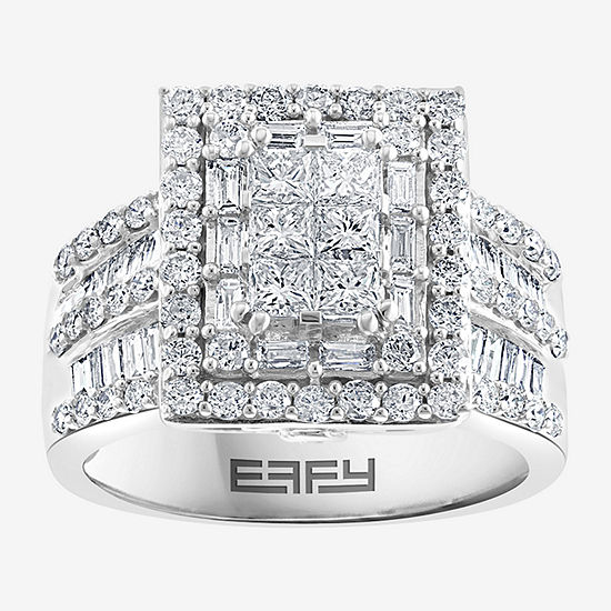 Effy  Womens 2 CT. T.W. Genuine Diamond 14K White Gold Cocktail Ring