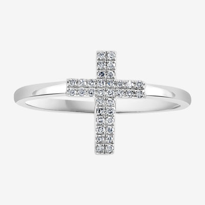 Effy  Womens 1/10 CT. T.W. Natural Diamond Sterling Silver Cross Cocktail Ring
