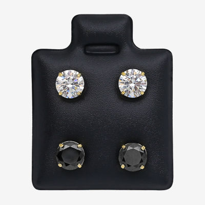 Womens Black Cubic Zirconia 14K Gold Round Earring Set