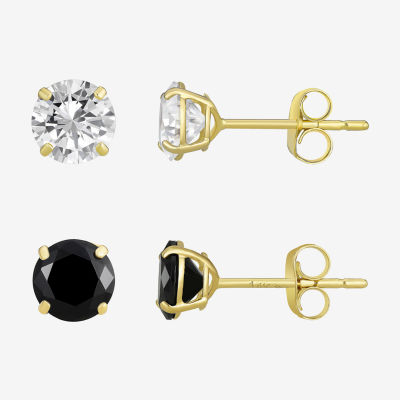 Womens Black Cubic Zirconia 14K Gold Round Earring Set