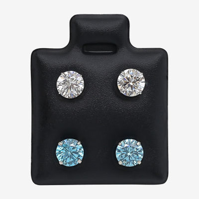 Womens Blue Cubic Zirconia 14K Gold Round Earring Set