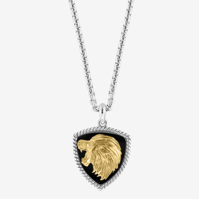 Effy  Lion Mens Black Onyx Sterling Silver Pendant Necklace