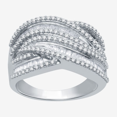 (H-I / I1) Womens 1 CT. T.W. Lab Grown White Diamond Sterling Silver Crossover Band