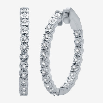(H-I / I1) Womens 1/4 CT. T.W. Lab Grown Diamond Sterling Silver 24.9mm Hoop Earrings