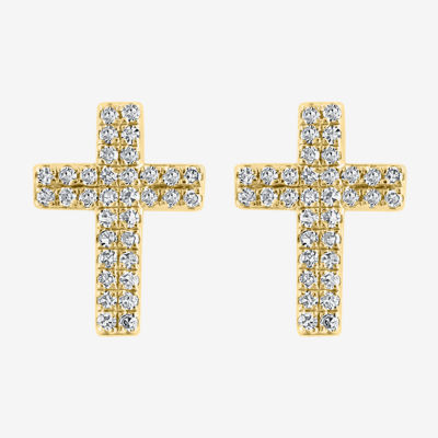 Effy  1/5 CT. Natural Diamond Sterling Silver 10.8mm Cross Stud Earrings