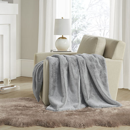 Madison Park Sienna Faux Fur Midweight Throw, One Size, Gray