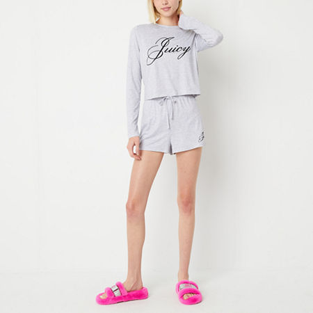  Juicy By Juicy Couture Womens Long Sleeve Crew Neck 2-pc. Shorts Pajama Set