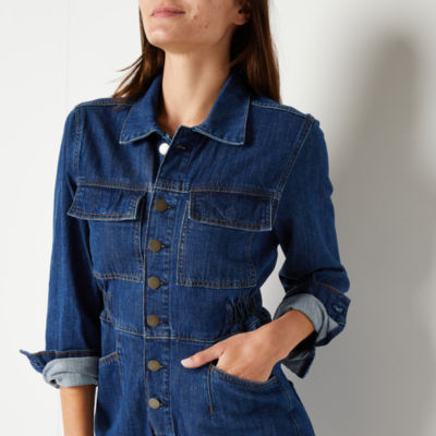 a.n.a Denim Womens Long Sleeve Jumpsuit