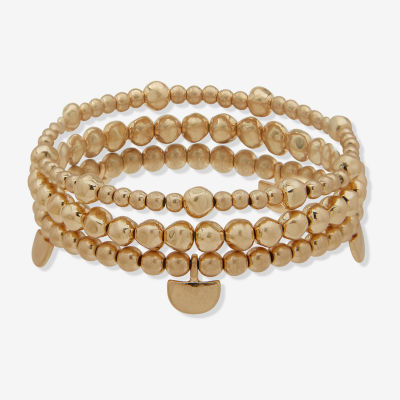 a.n.a Gold Tone Bead & Disc Stretch 3-pc. Bracelet Set