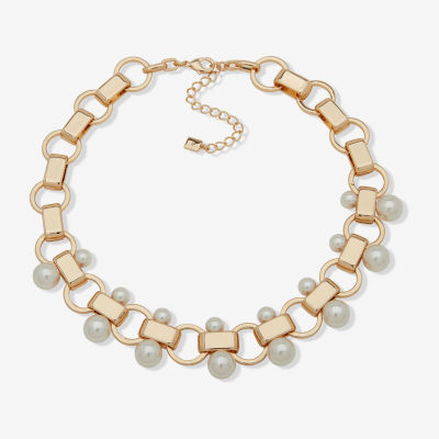 Worthington Gold Tone & Pearl Link Gold Tone Collar Necklace
