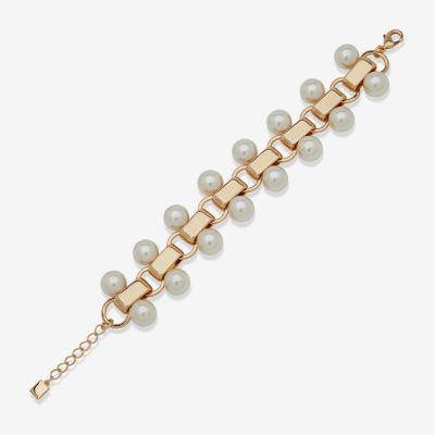 Worthington Gold Tone & Pearl Links 7.5 Inch Link Chain Bracelet