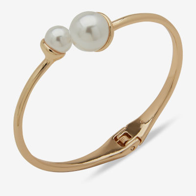 Worthington Gold Tone & Pearl Hinge Cuff Bracelet