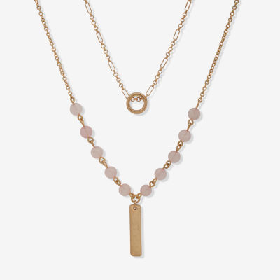 a.n.a Gold Tone Semi Precious Rose Quartz Inch Cable Strand Necklace