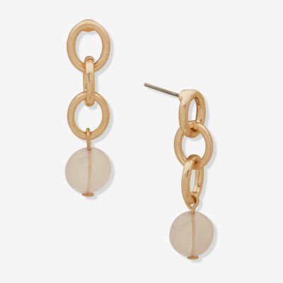 a.n.a Gold Tone Semi Precious Rose Quartz Drop Earrings