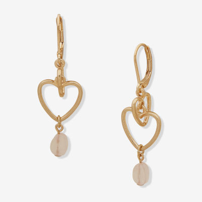 a.n.a Gold Tone Semi Precious Rose Quartz Heart Drop Earrings