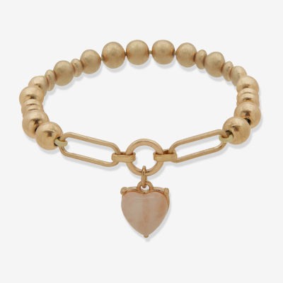 a.n.a Gold Tone Semi Precious Rose Quartz Heart Stretch Bracelet