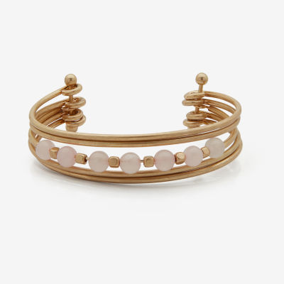 a.n.a Gold Tone Semi Precious Rose Quartz Cuff Bracelet