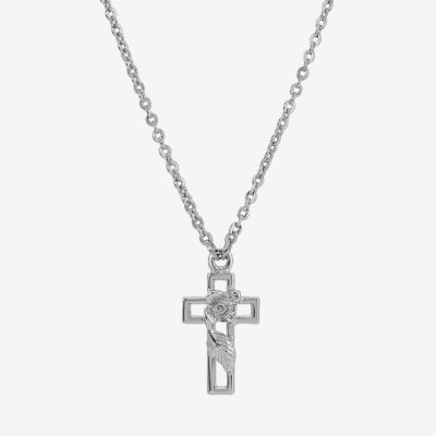 1928 Silver Tone 16 Inch Link Cross Pendant Necklace